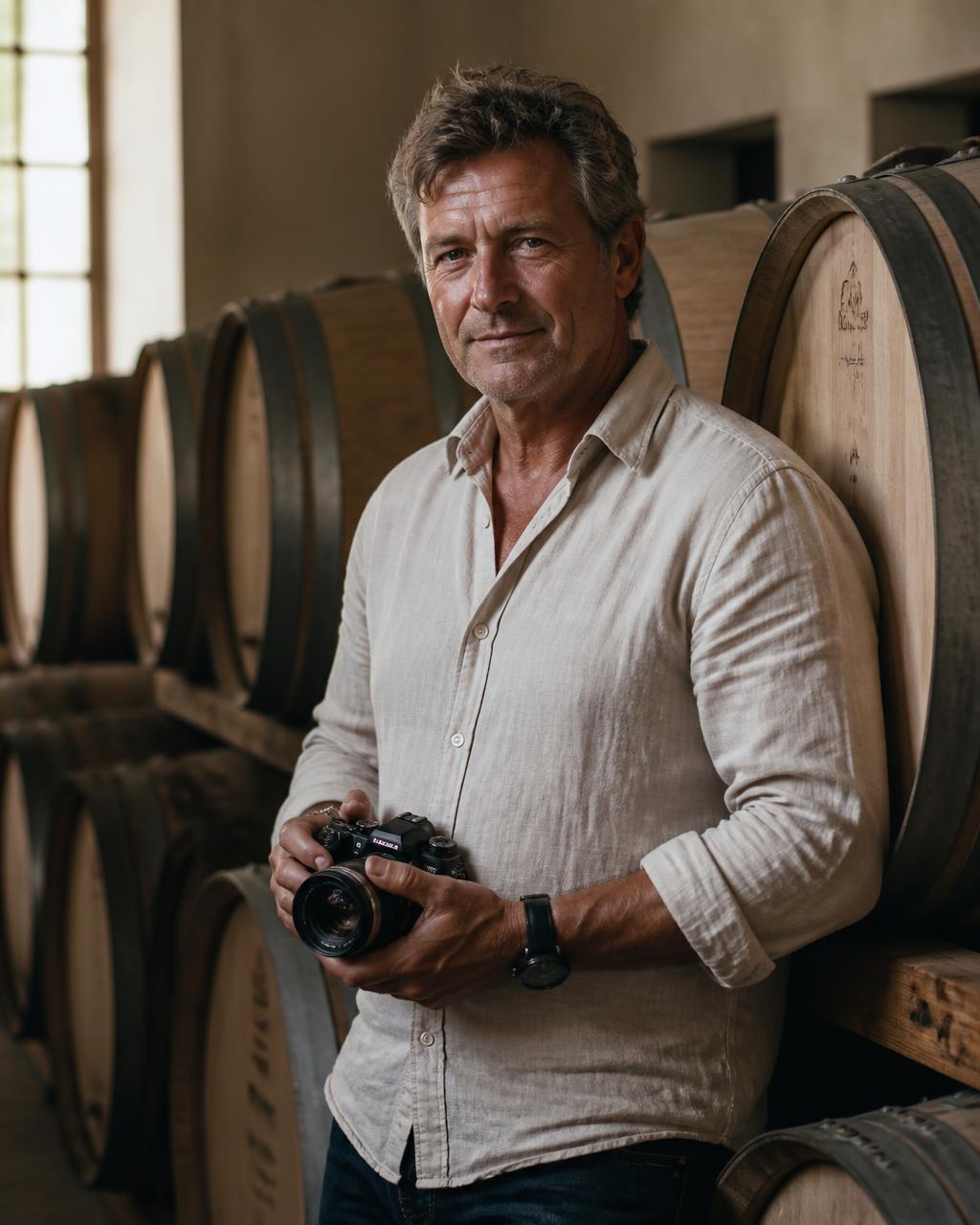 Johan Botha, winemaker and photographer, in a wine cellar